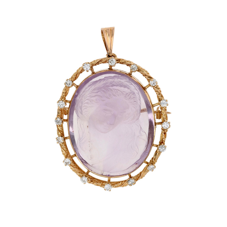 Broche vintage améthyste et diamants 0.96 carat or jaune 31.37g Comme neuf -  reconditionné disponible sur Gemme Les Bijoux